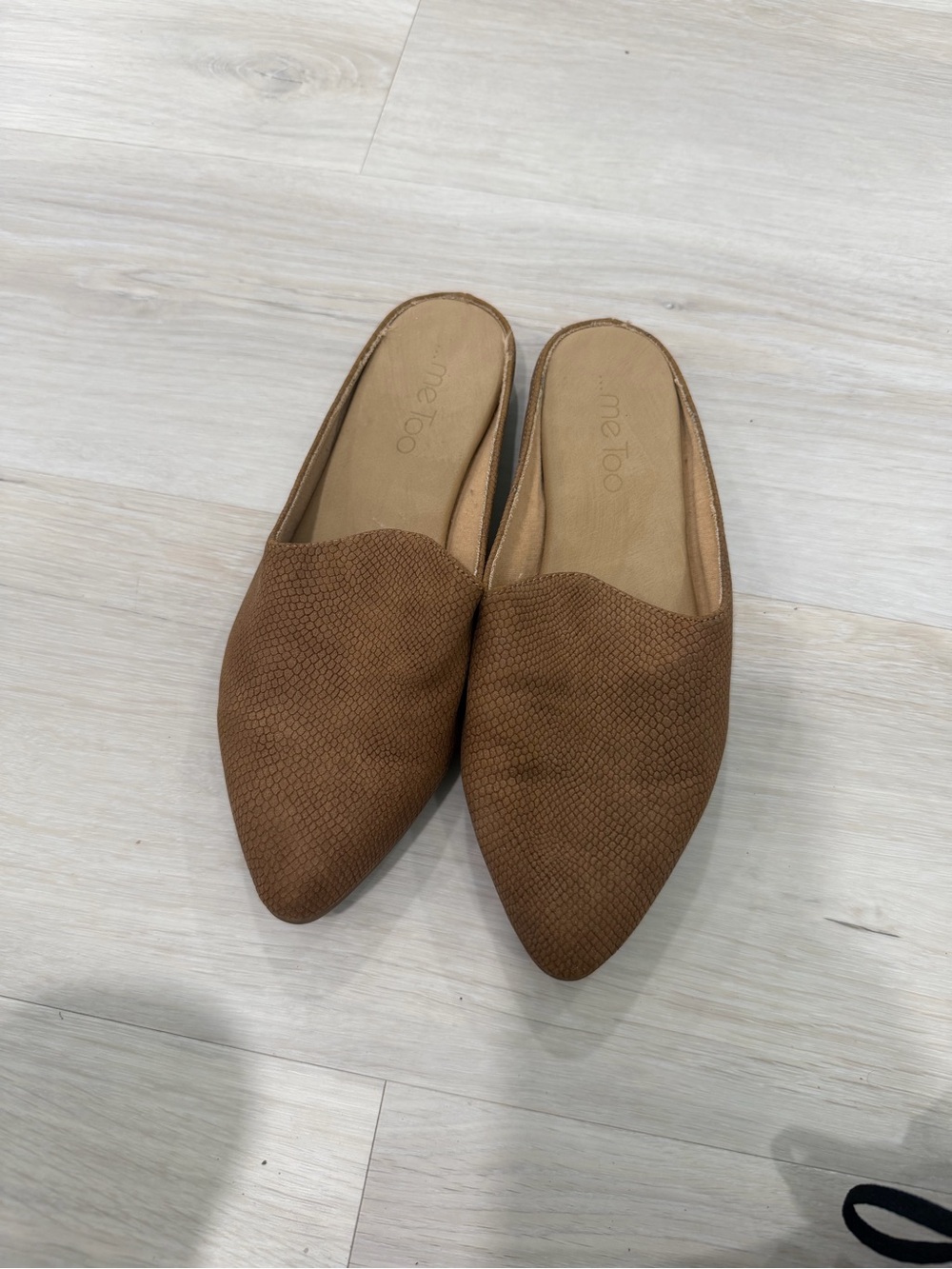me too Tan Pointed-Toe Slip-On Mules